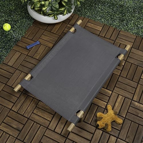 DBD5000B Chester 32" Modern Minimalist Wood Frame Elevated Outdoor Dog Bed, Graphite/Light Teak - color: Graphite/Light Teak