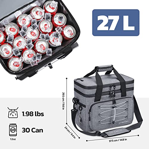 Maelstrom Portable Collapsible Soft Cooler Bag – 24/30/60 Cans Double-Deck Leakproof Ice Chest for Beach, Camping & Grocery - color: Grey, size: 30 Can