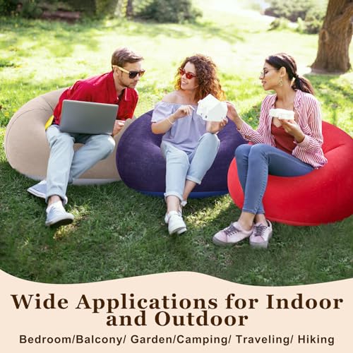 Realspring Inflatable Bean Bag Chairs Outdoor Blow up Camping Chairs Inflatable Lazy Sofa Folding Portable Bean Bag Loungers Couch for Movie Night(Brown, Red, Blue, Orange,4 Pcs) - color: Brown, Red, Blue, Orange