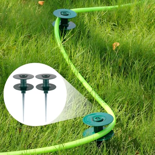 FONTOI 10 Inch Garden Hose Guide Spike, Rust Free Zink Sturdy Metal Stake, Heavy Duty Dark Green Spin Top, Keeps Garden Hose Out of Flower beds, for Plant Protection Greenhouse, Yard Lawn, 2PCS - color: ‎Dark Green A