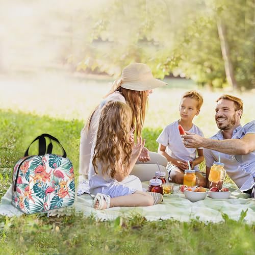 Pink Flamingo Palm Leaves Hibiscus Flower, Tropical Flowers Insulated Lunch Bag Reusable Lunch Box Women Men,Cooler Thermal Meal Tote for Kids School Student Picnic Office Work - color: Pink Flamingo Palm Leaves Hibiscus Flower, Tropical Flowers