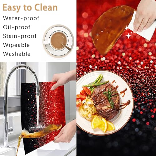 Placemats12x18 Inch,Red Black Gradienr Placemats,Glitter Kitchen Dining Coffee Table Mats Set of 6 for Home Indoor Outdoor Party - color: Red Black Gradienr,glitter