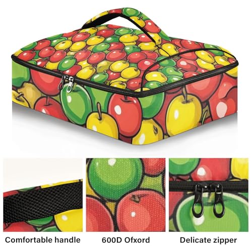 Casserole Carriers for Hot or Cold Food Reusable Casserole Dish Carrier Insulated Thermal Large Capacity Durable Perfect for Party Camping Family Gatherings Yellow Fish - color: Apples Colorful