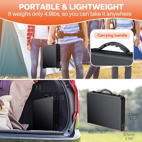 FUNYKICH Camping Table with Waterproof Plastic Tabletop 22.8''x15.7'', 3 Height Adjustable Small Folding Table, Lightweight Portable Picnic Table with Carry Handle for Picnic, Beach, Travel, Black - color: Black
