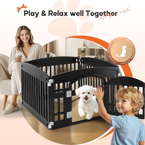 HealSmart 4 Panel 24" Plastic Dog Playpen, Folding & Portable Pet Playpen for Indoor & Outdoor Use, Safe & Secure Fence, Ideal for Small to Medium Dogs, Black - color: Black, size: 24 Inch 4 Panels, style: Plastic