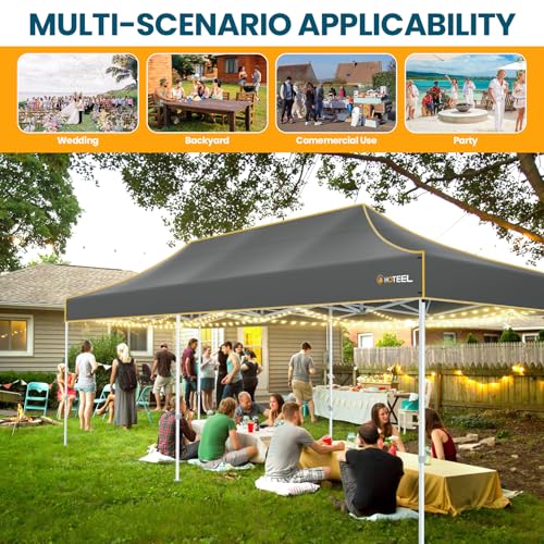 Hoteel 10x20 Pop Up Canopy Tent Heavy Duty with 6 Sidewalls, Waterproof Party Tent, Easy Set-up Commercial Instant Tents with Roller Bag & Sandbags, Hexagonal Leg (1-Year Warranty) - color: Gray, size: 10×20 （6 Walls）