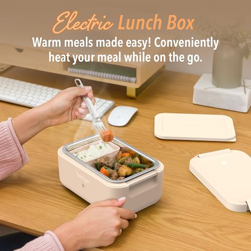 Bentgo Heat - Electric Lunch Box - Portable Food Warmer for Adults, Heated Lunch Box for Work, Travel, School & On the Go, Plug Into Wall or Car, Ideal for Ages 14+, 12V/24V & 120V Cords (Latte) - color: Latte