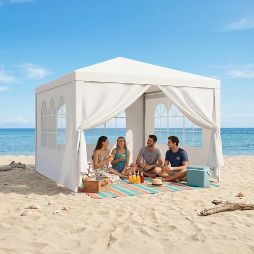 LEMY Party Tent,10'x10' Outdoor Gazebo Canopy Tent with Removable Sidewalls Windows,White Waterproof Heavy Duty Tent for Party,Wedding,Events,Beach,BBQ - size: 10' x 10'