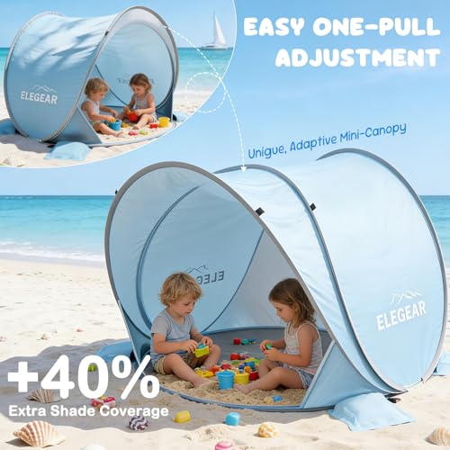 Elegear Pop Up Baby Beach Tent with Mini Canopy, CumbreX™ UPF 50+ UV Protection Baby Tent Sun Shelter, 1S Setup Portable Baby Beach Essentials Shade for Infant Toddler Outdoor Indoor Play - Blue - color: Blue