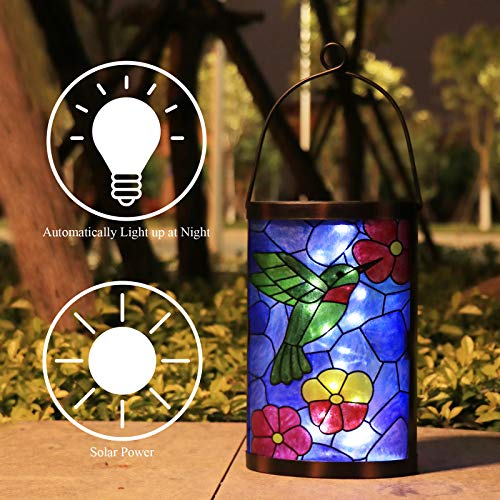 Hanging Solar Lantern Outdoor Decorative Waterproof LED Solar Hummingbird Lights Tabletop Lamp for Outdoor Patio Garden - style: Hummingbirds