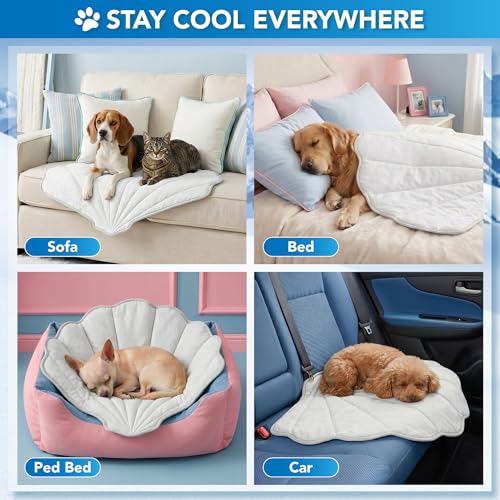 PetAmi Dog Cooling Mat, Sea Shell Shape, Pet Pad with Cooling Nylon & Soft Fleece, Q-Max > 0.4 Reversible All Season Blanket for Dogs & Cats, Small 33x39 in, Light Grey - color: Light Grey, size: Small