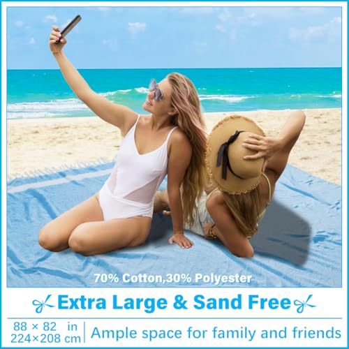 Oversized Turkish Beach Towel Blanket XXL Cotton Sandproof Towels Boho Woven Extra Large Big Sand Free Giant Throw Blankets Huge Quilt XL Picnic Camping Necessities Cloud For Adult Gifts Blue - color: Woven Light Blue, size: XXXL(88x82 IN,224x208 CM)
