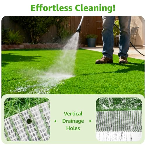Artificial Turf Grass Outdoor - Synthetic Fake Grass Indoor Turf Rug with Drainage Holes for Patio, Balcony, Backyard, Landscape Decoration - Pet Friendly Dog Grass Mat (5Ft x 10Ft) - size: 5FT x 10FT