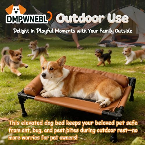 Small Elevated Dog Bed,Cooling Hammock with Soft Edge Pillow,Features Non-Slip Base Portable Pet Travel Cot,Indoor Outdoor Universal(31.5" L x 23.62" W x 6.69" H - color: Coffee Brown, size: 31.5*23.62*6.69