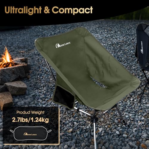 MOON LENCE Portable Camping Chair Plus, Larger & Roomier, Compact and Lightweight Still, Folding Chair for Backpacking & Hiking, 330Lbs Capacity (Moss Green-2pack) - color: Moss Green-2pack