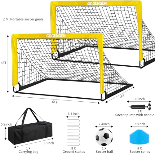 Soccer Goal, 2 of 6x4 Soccer Goals for Backyard with Soccer Net, Soccer Ball, Target, Cones, Soccer Training Equipment for Toddler Kids Youth - color: Yellow