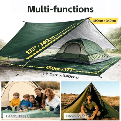 Waterproof Camping Tarp Tent Hammock Rain Fly, Mutifunctional Tent Footprint Lightweight Tarp for Camping, Hiking and Survival Shelter