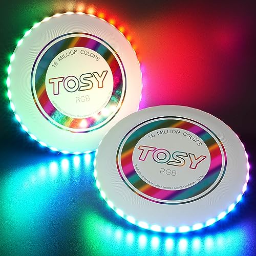 TOSY Flying Disc - 108 RGB Multicolor or 36 Monocolor LEDs, Super Bright, Smart Modes, Easter Basket Stuffers Gift, Camping Toy for Kid/Teen/Adult, Auto Light Up, Rechargeable, Waterproof, 175g - color: Rgb White Disc (Set of 2)
