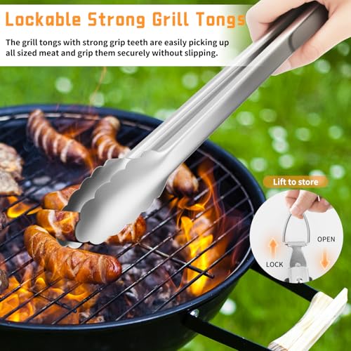 9Pcs Grill Accessories Set, Heavy Duty Stainless Steel BBQ Grill Tools Kit with Storage Bag, Grilling Gifts for Men Dad Him, Professional Barbecue Grill Utensil Set for Outdoor Backyard Camping - color: 9PCS- Extra Thick
