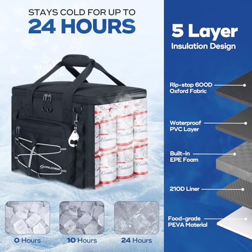 Maelstrom Soft Sided Cooler Bag, 30/40 Can Collapsible Insulated Ice Chest, Large Leakproof Portable Storage for Camping, Travel, Kayaking & Beach - color: 1.Black, size: 40 Can