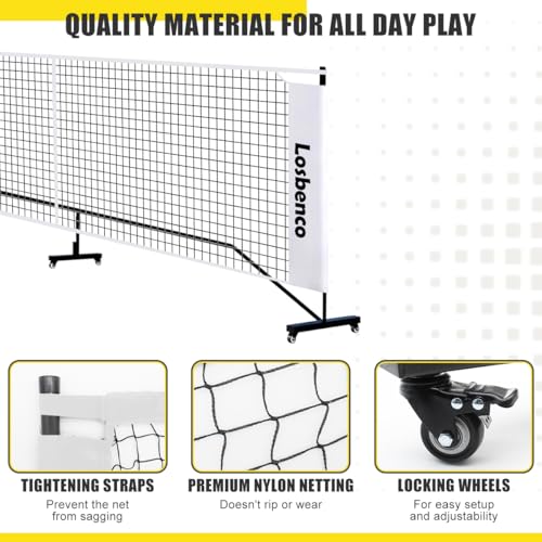 Losbenco Pickleball Net with Wheels Court Lines, Metal Frame & Regulation Size 22FT, 6-in-1 Adjustable Portable Net for Playing Pickleball, Tennis, Volleyball & Soccer Backyard Games - color: White
