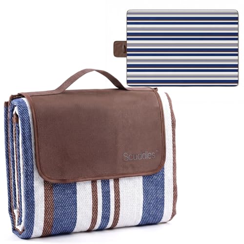 scuddles Extra Large Picnic Blanket 80 x 80 Inch, Waterproof Outdoor Mat with 3 Layer Soft Cushion, Foldable Compact Design with Carry Strap for Beach, Camping, Hiking, Parks and Travel Use - color: Navy