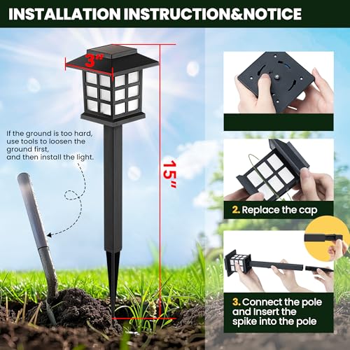 GIGALUMI Solar Outdoor Lights,12 Pack LED Solar Lights Outdoor Waterproof, Solar Walkway Lights Maintain 10 Hours of Lighting for Your Garden, Landscape, Path, Yard, Patio, Driveway - color: Warm White, size: 12 Pack