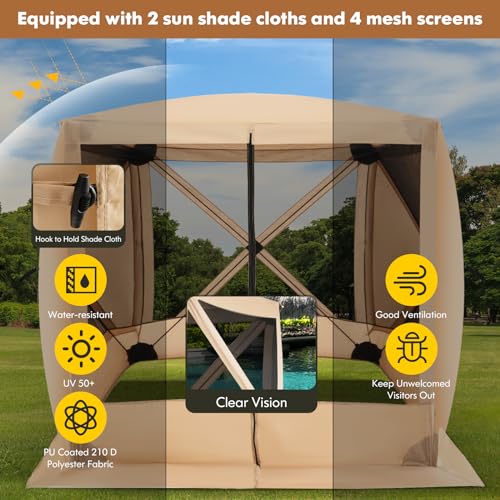 Tangkula 6.7x6.7 Ft Pop Up Gazebo with Netting, Portable Screen Tent with 4 Sided Mesh Walls, 2 Sunshade Cloths, UV 50+ Instant Canopy Shelter with Carry Bag for Camping, Lawn, Backyard - color: Coffee, size: 6.7x6.7 Ft