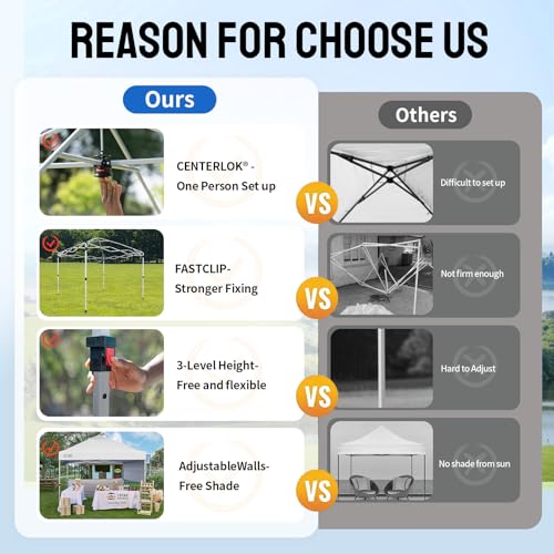 CROWN SHADES 10x10 Pop up Canopy Tent Instant Canopy with 150D Silver Coated Fabric Including 2 Half Sidewalls, 4 Ropes, 8 Stakes, 4 Weight Bags, STO 'N Go Bag, Grid White - color: Grid White