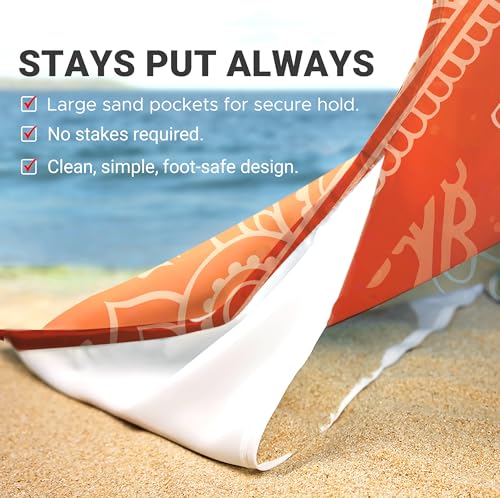 Sunlit Silky Soft Sand Proof Beach Blanket 106"x81" / 85"x72" Sand Proof Mat with Corner Pockets and Mesh Bag for Beach Party, Travel, Camping and Outdoor Music Festival, Mandala - color: Orange Blue, size: 120"x108"