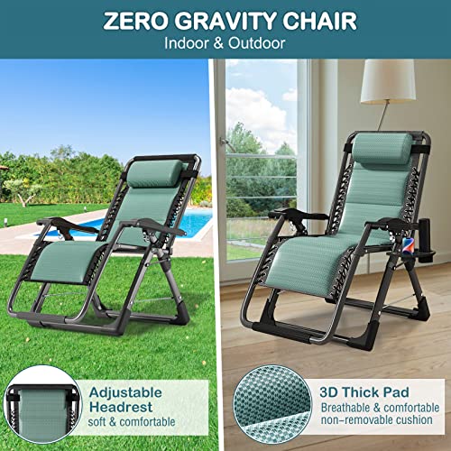 NAIZEA Padded Zero Gravity Chair, Cooling Fabric Folding Outdoor Lounge Chairs, Adjustable Reclining Camping Chairs with Cup Holder, Ergonomic Patio Lawn Chair for Balcony Beach Deck Yard - color: Ice Silk Green, style: Zero Gravity Chair