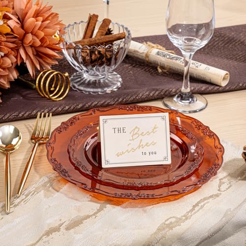 U-QE 100PCS Amber Plastic Plates - Clear Brown Plastic Plates Disposable Heavy Duty - Disposable Plates for Party Including 50PCS 10'' Dinner & 50PCS 7.5'' Dessert Plate - color: Amber