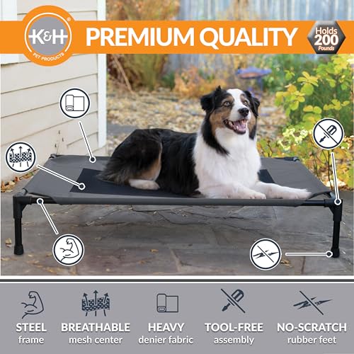 K&H Pet Products Outdoor Elevated Dog Cot, Breathable Cooling Elevated Cot Hammock Pet Bed for Large Dogs, Washable Mesh Cover, Raised Metal Frame, Collapsible, Portable - Large 42 X 30in Charcoal - color: Charcoal/Black Mesh, size: Large 42"L x 30"W