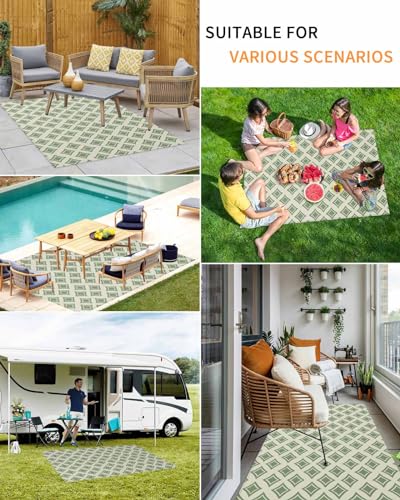 Outdoor Rug 4'x6' for Patio Clearance Large Outside Rug Chenille Patio Rugs Indoor Outdoor Carpet Artistic Geometric Rhombus Texture Green Area Rugs for Camping Porch Deck Balcony - color: Abstractidt8866, size: 4' x 6' (Rectangular)