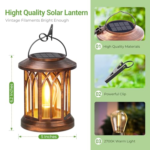 WdtPro Solar Lanterns Outdoor Hanging 4 Pack, Upgraded Bright Solar Lantern Lights Outdoor Waterproof, Solar Powered Lantern Over 12Hrs for Outside Garden Yard Patio Decor (Copper) - size: 4 Pack, style: Classic Copper