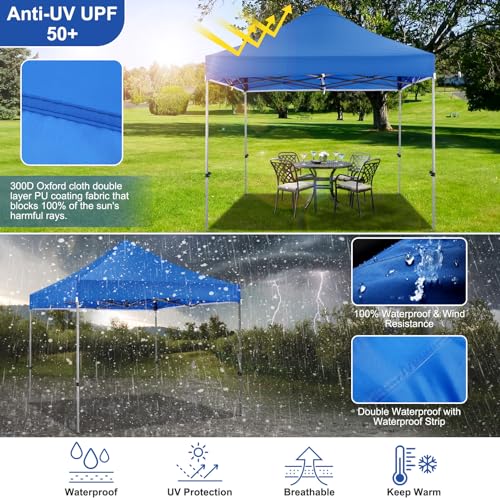 COBIZI 10x10 Heavy Duty Pop Up Canopy Tent with 4 Sidewalls Thicken Frame, Commercial Easy Up Outdoor Wedding Party Tents, All Season Waterproof Windproof with Stakes Sandbags Ropes Roller Bag, Blue - color: Blue, size: 10x10