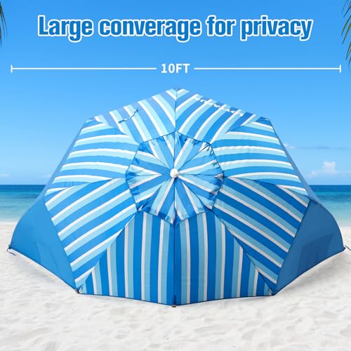 LOTTAFUN Beach Shelter Umbrella Premiere UPF 50+ Umbrella Shelter for Sun and Rain Protection for Adult (10-Foot,Blue Stripe) - color: Vertical Blue Stripe