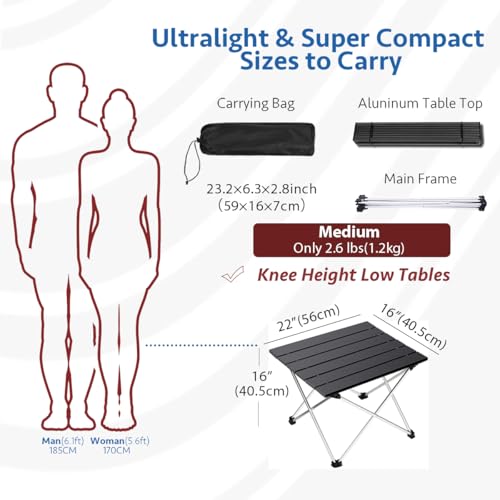 Grope Portable Camping Table with Aluminum Table Top, Folding Beach Table Easy to Carry, Prefect for Outdoor, Picnic, BBQ, Cooking, Festival, Beach, Home Use (Black-M) - color: Black, size: Medium