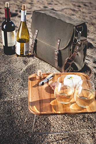 LEGACY - a Picnic Time Brand Adventure Wine Tote Bag with Wine Glasses and Mini Table, Khaki Green/Brown - color: (Khaki Green With Brown Accents)