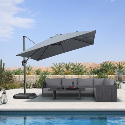 PURPLE LEAF 10 Feet Patio Umbrella Outdoor Cantilever Square Umbrella Aluminum Offset Umbrella with 360-degree Rotation for Garden Deck Pool Patio, Light Grey - color: Light Grey, size: 10' X 10', style: Standard