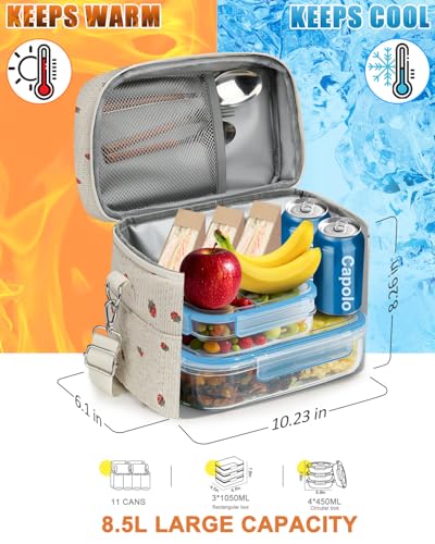 Capolo Lunch Box for Women Men Adults,Insulated Lunch Bag Leakproof Lunch Cooler Box with Removable Strap Cute Lunch Tote Bags Reusable Thermal Lunchbox for Work Picnic(Small,Strawberry) - color: Strawberry, size: Small