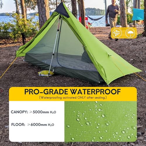 LANSHAN Ultralight Tent 3-Season Backpacking Tent for 1-Person or 2-Person Camping, Trekking, Kayaking, Climbing, Hiking - color: 1-person, green