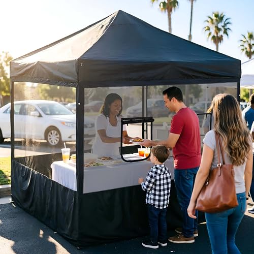 Yescom Pop Up Canopy Half Mesh Sidewall with Window 10x10Ft for Food Booth Commercial Vendor Shelter Mesh Enclosures, 4pcs Screened Wall Only - color: Black-1 set, size: 10x10 Ft
