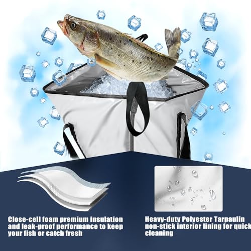 Buffalo Gear Insulated Fish Cooler Bag Portable Fish Kill Bag Keep Ice-cold More Than 48 Hours - color: White, size: 48x18in