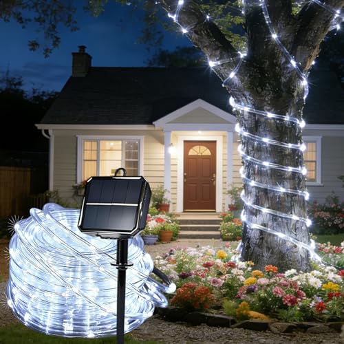 Solar Rope Lights for Outside, 33ft 100 LED Solar String Lights with 8 Modes, Waterproof Solar Outdoor Light for Patio Garden Party Tree Porch Pool Fence Outdoor Holiday Xmas Decor -White - color: White, size: 33ft