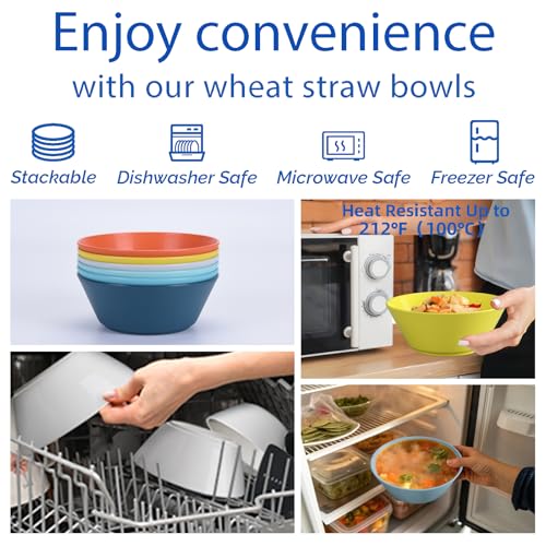 Unbreakable Large Cereal Bowls Set of 6, 32 Ounce BPA-Free Microwave & Dishwasher Safe Salad Bowls, Stackable Multicolor Kitchen Bowls for Serving, Soup, Oatmeal, Pasta, Camping & Daily Use - color: Multicolor, size: 32 oz