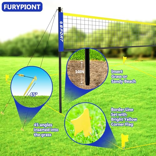 Beach Volleyball Net System with 4 Sand Anchors.Easy Setup Adjustable Height Poles with 2 Volleyball Ball,Pump,Boundary Line，Carry Bag.Volleyball Net for Backyard,Grass and Lawn - size: 32.1FT