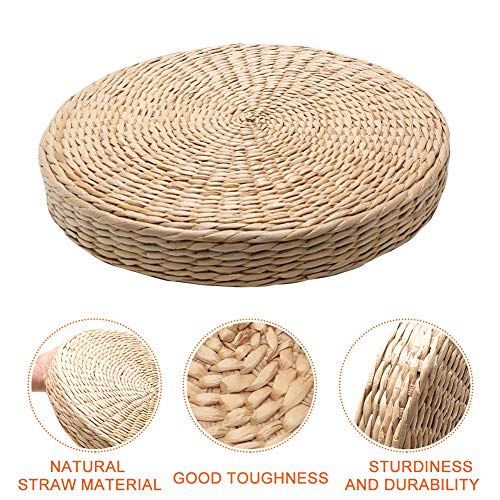 Natural Woven Grass Cushion - Pillow Floor Mat - Round Braided Pad - Handmade Straw Woven Rush Yoga Mat - Flat Seat Cushion for Garden Dining Room Living Room Home Decor(Beige)
