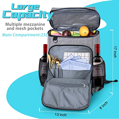 BAGLHER Lightweight Insulated Cooler Backpack - 30 Cans, Leak-Proof for Lunch, Picnic, Hiking, Camping Trips - color: grey-plus