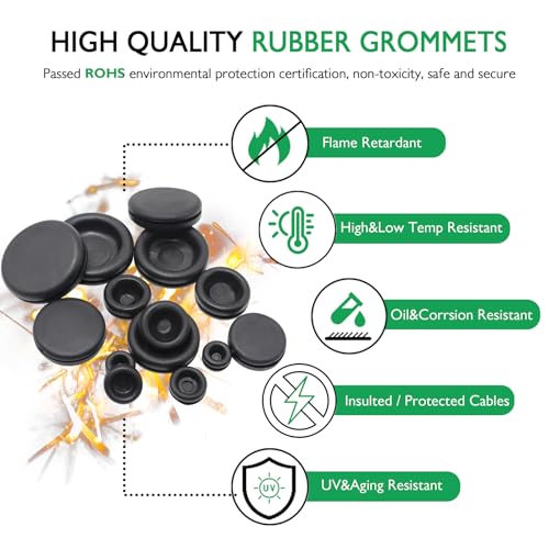 EASYEAH 170 Pcs Rubber Grommets Firewall Hole Plug Set Electrical Wire Gasket Kit, Automotive Rubber Grommets for Wiring Assortment Kit for 1/4 3/8 1/2 5/8 3/4 7/8 1 Inch Round Drill Hole - style: 7 Sizes-170 pcs, Closed